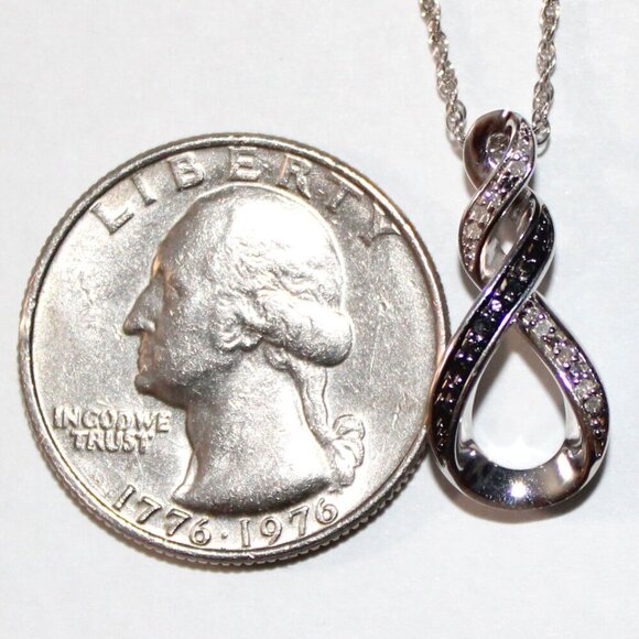 Sterling Silver Black & White Diamond Chip Necklace - Picture 3 of 7